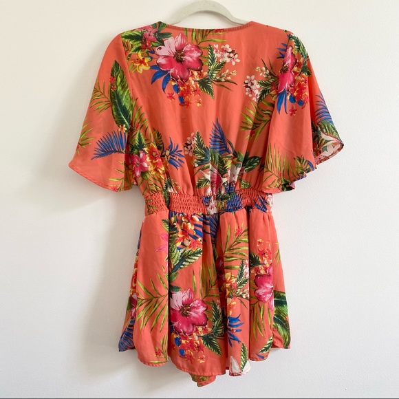 She + Sky Coral Tropical Front Tie Romper - Medium - Picture 6 of 11